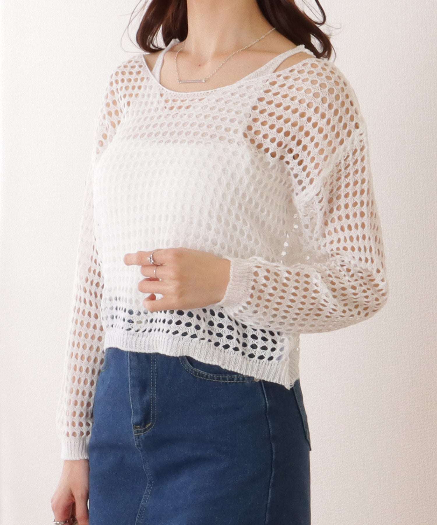 レースレディース Lace Ladies 【2点セット】コンパクト 透かし編み 長袖 ニット プルオーバー （ネイビー） ネイビー