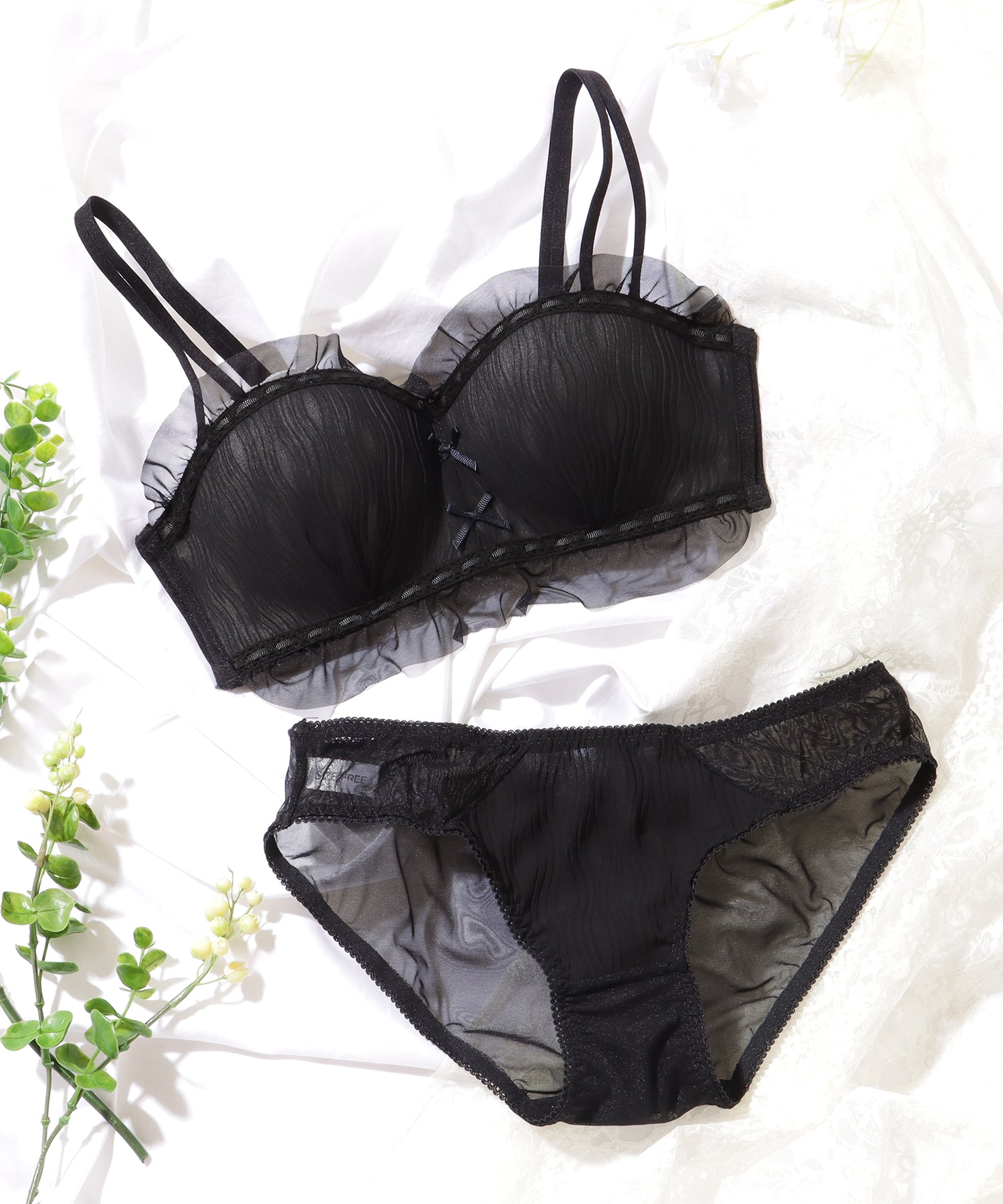 レースレディース Lace Ladies ダブルリボン チュール フリル ノンワイヤー ブラ&ショーツ【返品不可商品】 （ピンク） ピンク