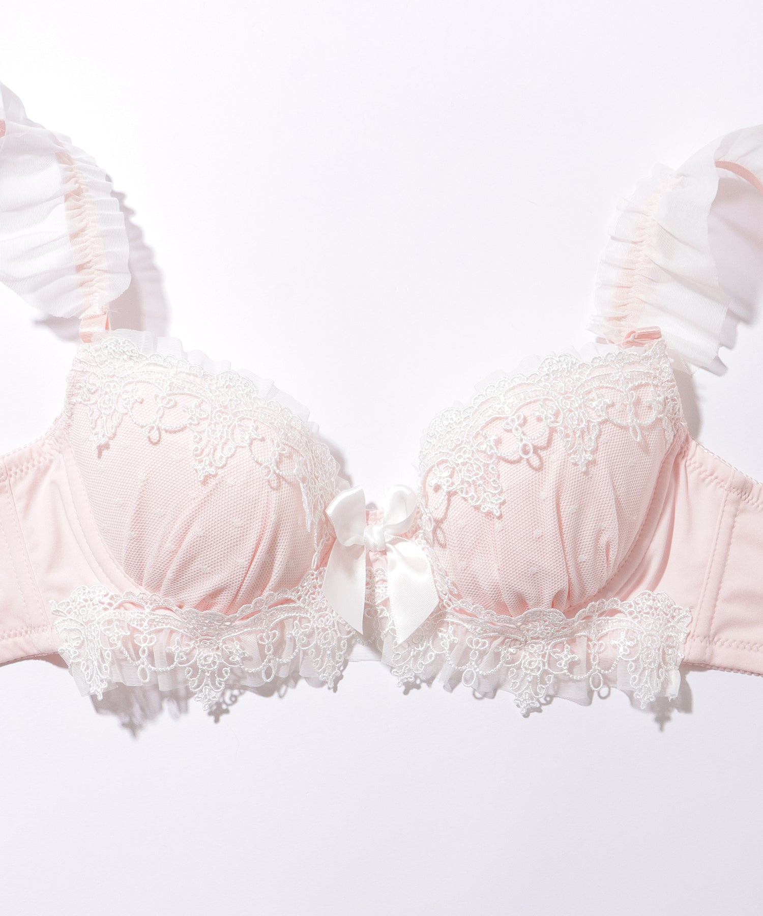 レースレディース Lace Ladies リボン付き フリル ドット レース ブラ&ショーツ【返品不可商品】 （ピンク） ピンク