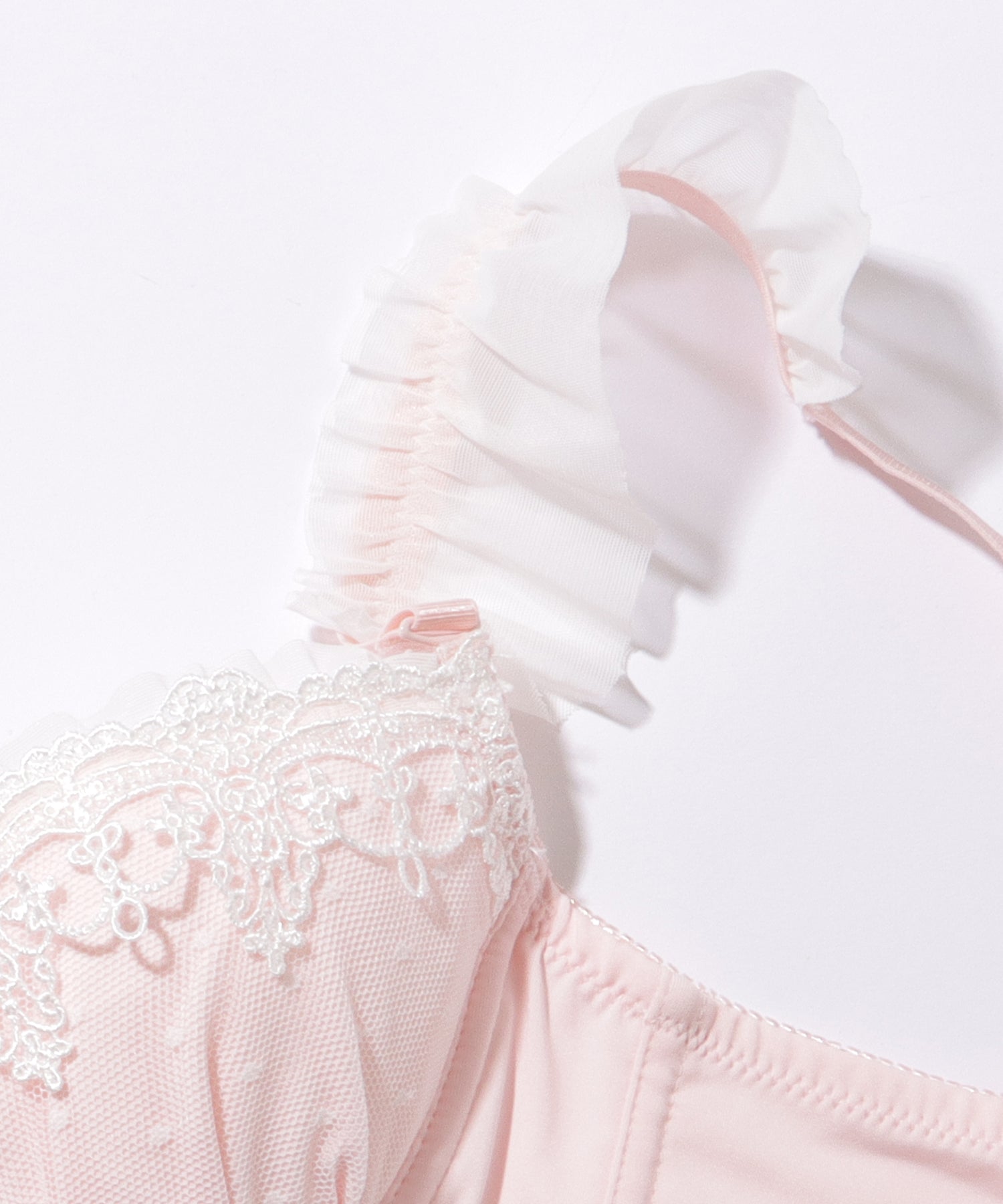 レースレディース Lace Ladies リボン付き フリル ドット レース ブラ&ショーツ【返品不可商品】 （ピンク） ピンク
