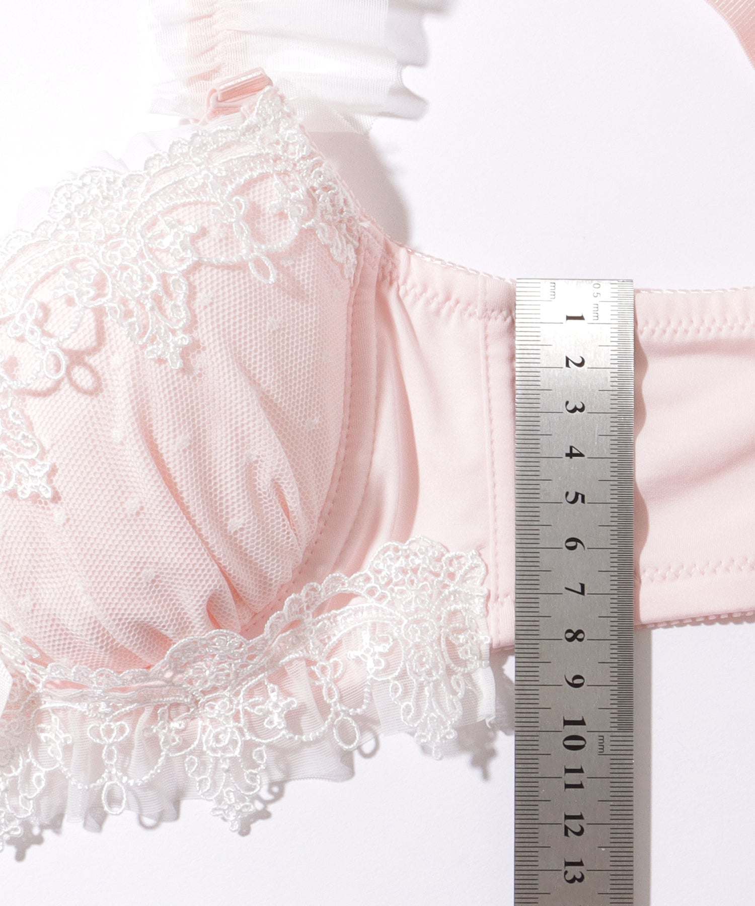 レースレディース Lace Ladies リボン付き フリル ドット レース ブラ&ショーツ【返品不可商品】 （ピンク） ピンク