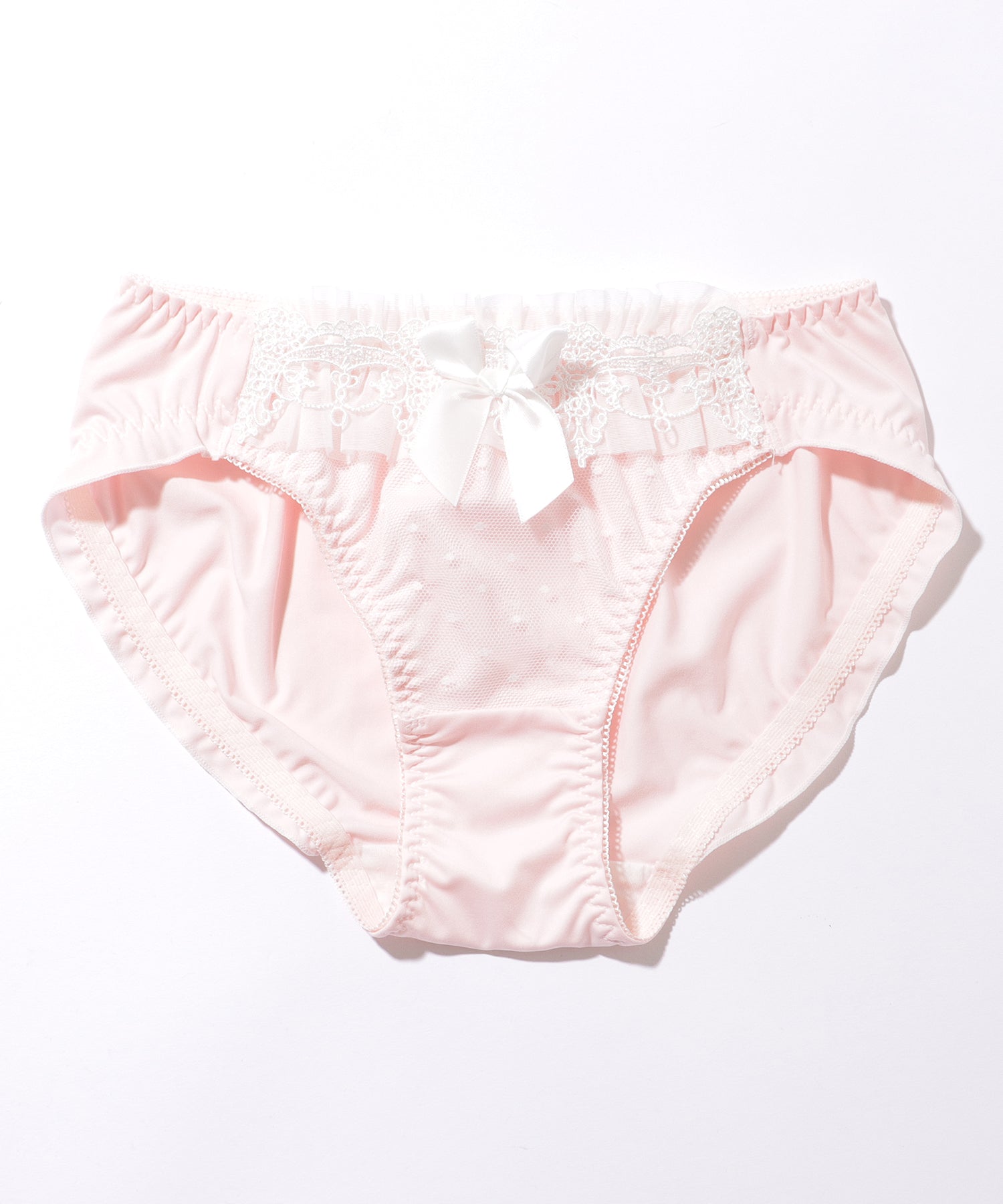 レースレディース Lace Ladies リボン付き フリル ドット レース ブラ&ショーツ【返品不可商品】 （ピンク） ピンク