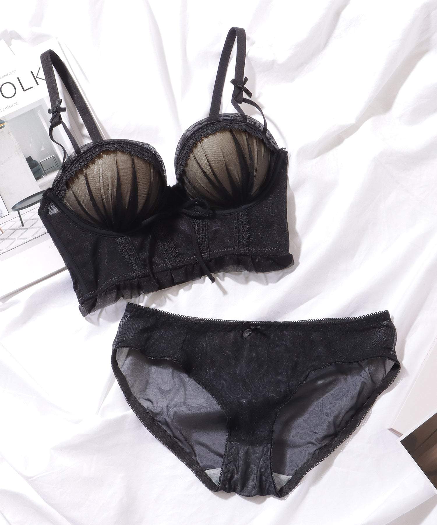 レースレディース Lace Ladies リボン レース 3/4 ビスチェ風 脇高 ブラ&ショーツ【返品不可商品】 （アイボリー） アイボリー