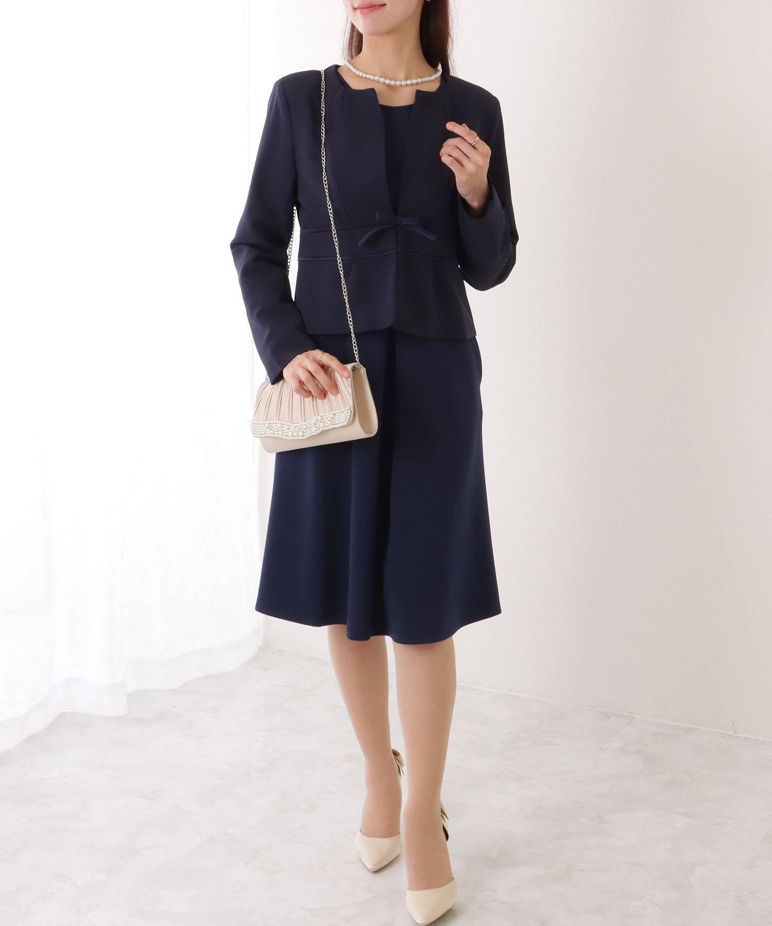 レースレディース Lace Ladies 2WAY リボンジャケット付き タック ワンピース セットアップ
