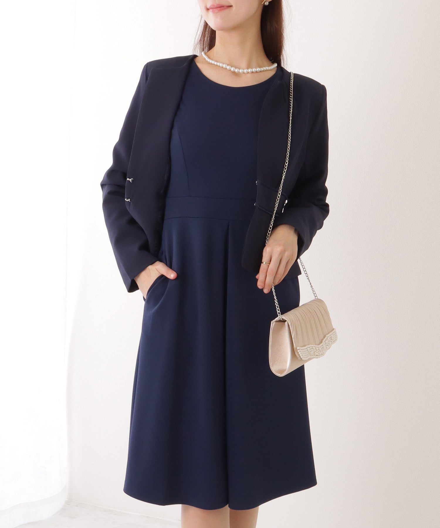 レースレディース Lace Ladies 2WAY リボンジャケット付き タック ワンピース セットアップ