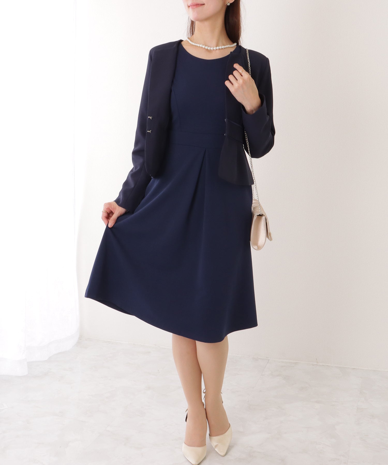 レースレディース Lace Ladies 2WAY リボンジャケット付き タック ワンピース セットアップ
