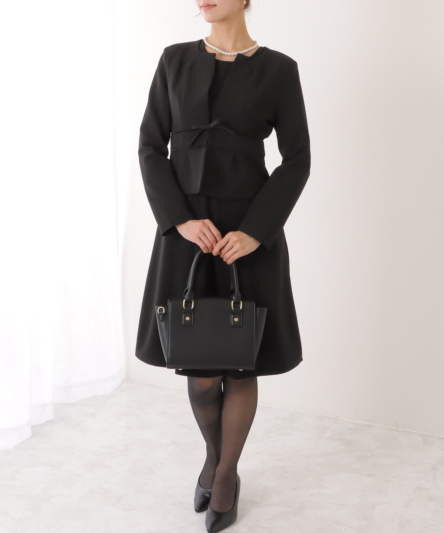 レースレディース Lace Ladies 2WAY リボンジャケット付き タック ワンピース セットアップ