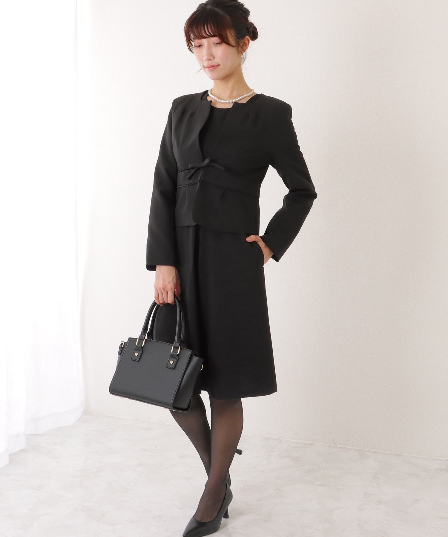 レースレディース Lace Ladies 2WAY リボンジャケット付き タック ワンピース セットアップ