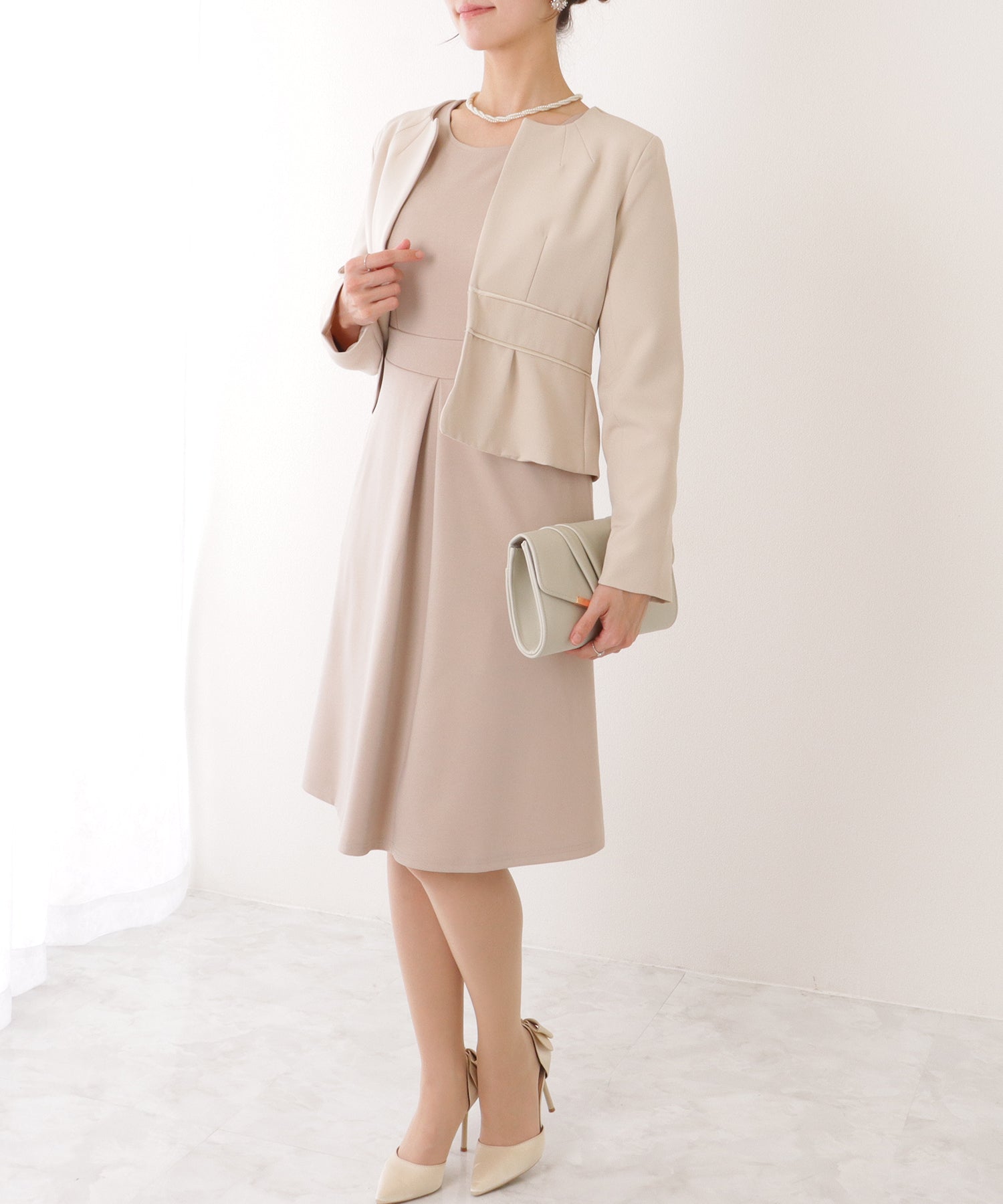 レースレディース Lace Ladies 2WAY リボンジャケット付き タック ワンピース セットアップ