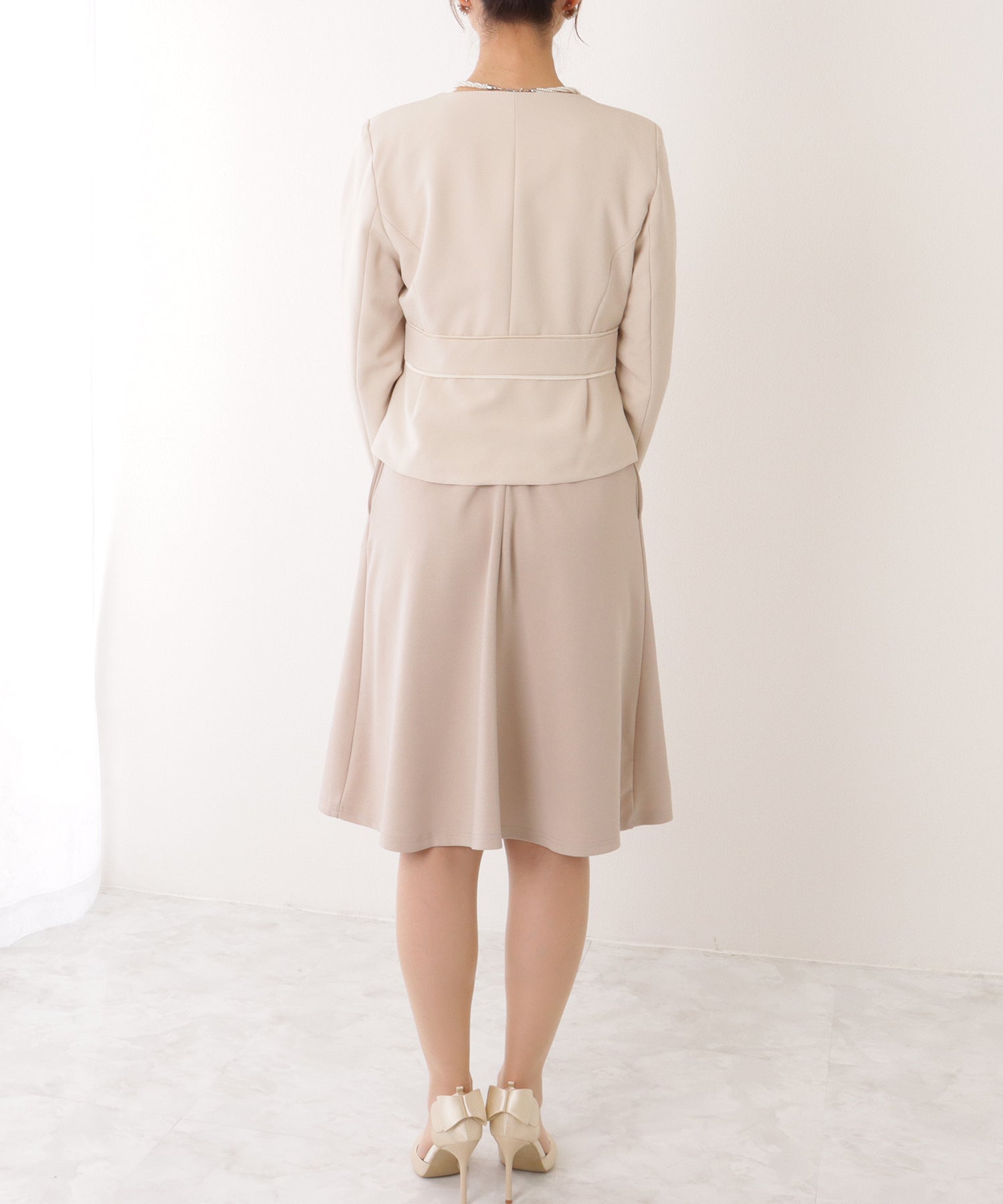 レースレディース Lace Ladies 2WAY リボンジャケット付き タック ワンピース セットアップ