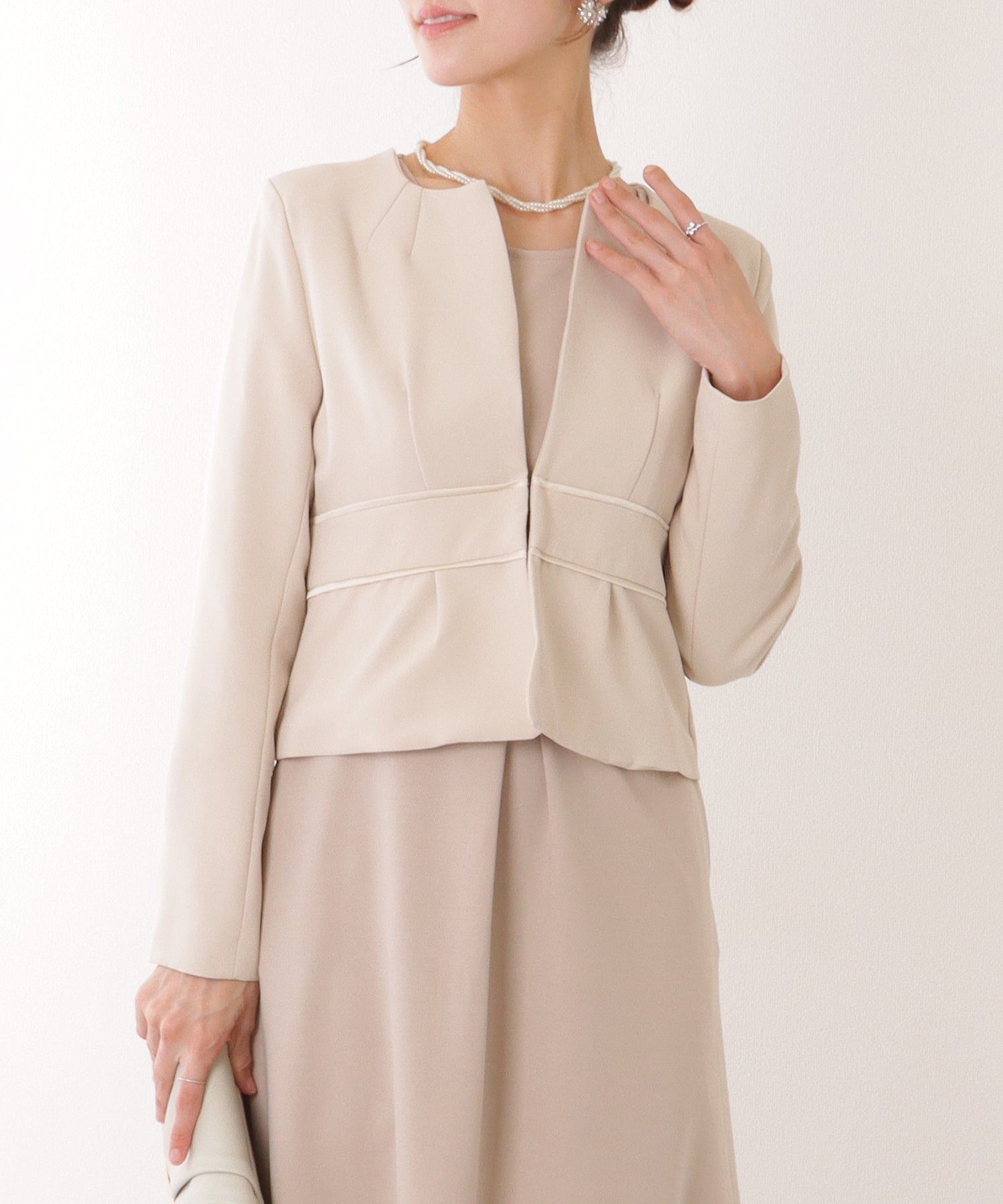 レースレディース Lace Ladies 2WAY リボンジャケット付き タック ワンピース セットアップ