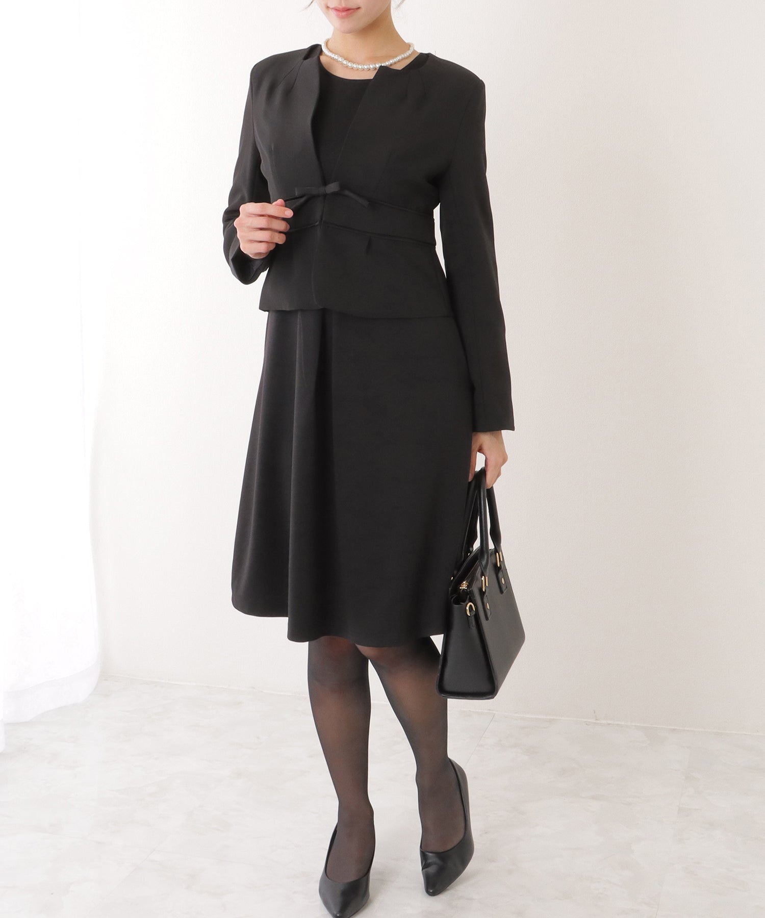レースレディース Lace Ladies 2WAY リボンジャケット付き タック ワンピース セットアップ