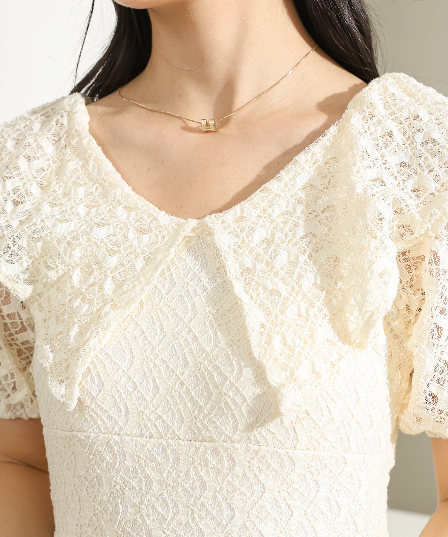 レースレディース Lace Ladies ビッグカラー フリル レース Iライン ロング ワンピース （ブラック） ブラック