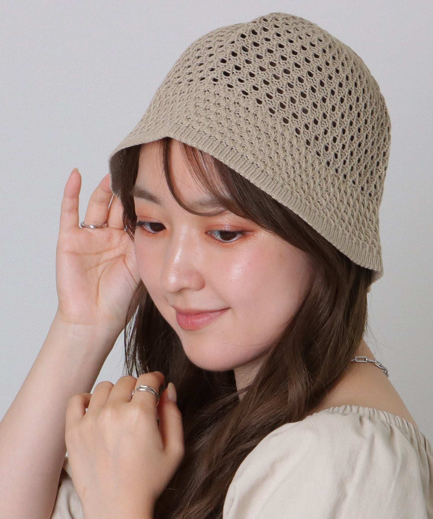 レースレディース Lace Ladies ソリッドカラー ベーシック メッシュ バケット ハット （ベージュ） ベージュ