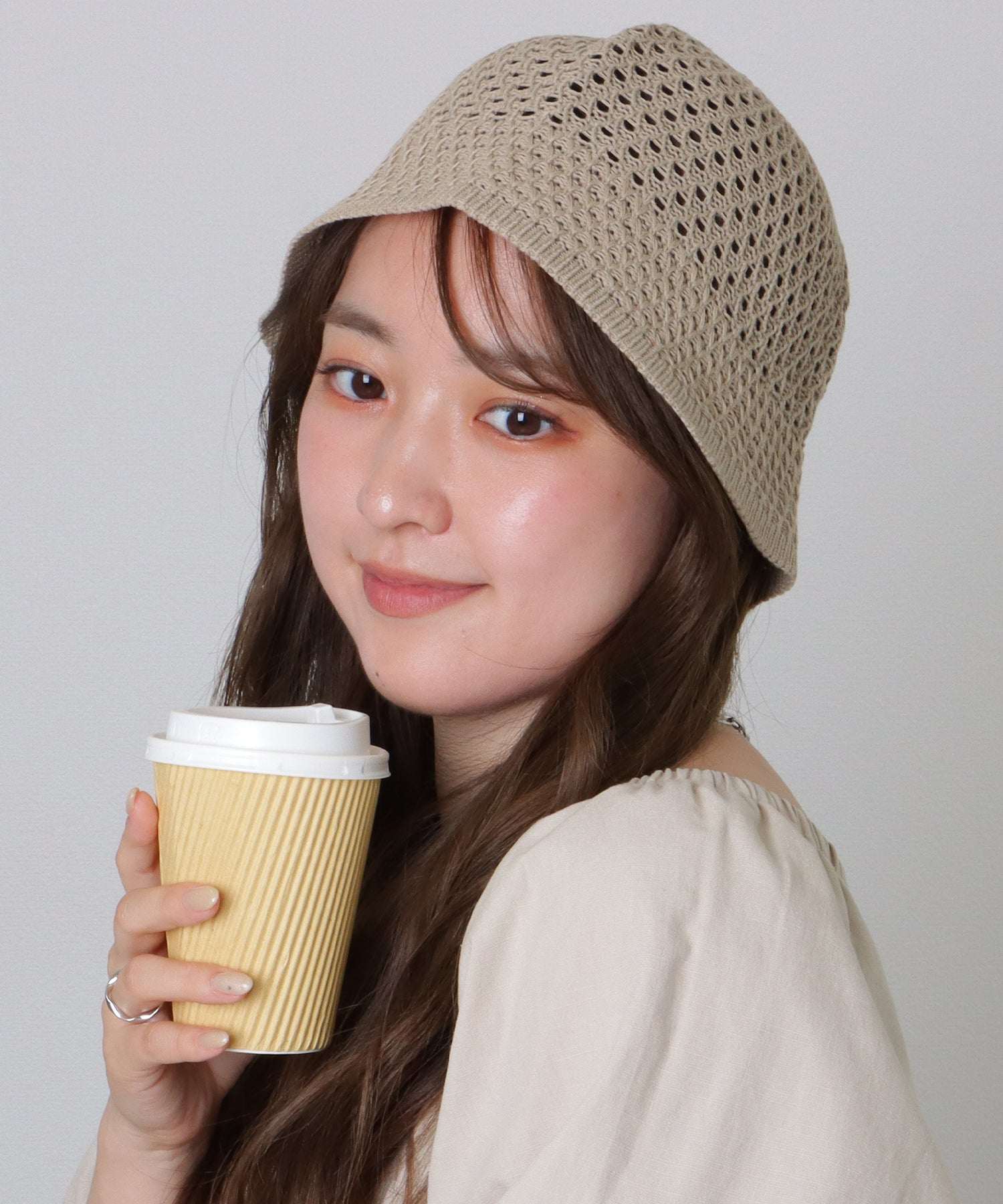 レースレディース Lace Ladies ソリッドカラー ベーシック メッシュ バケット ハット （ベージュ） ベージュ