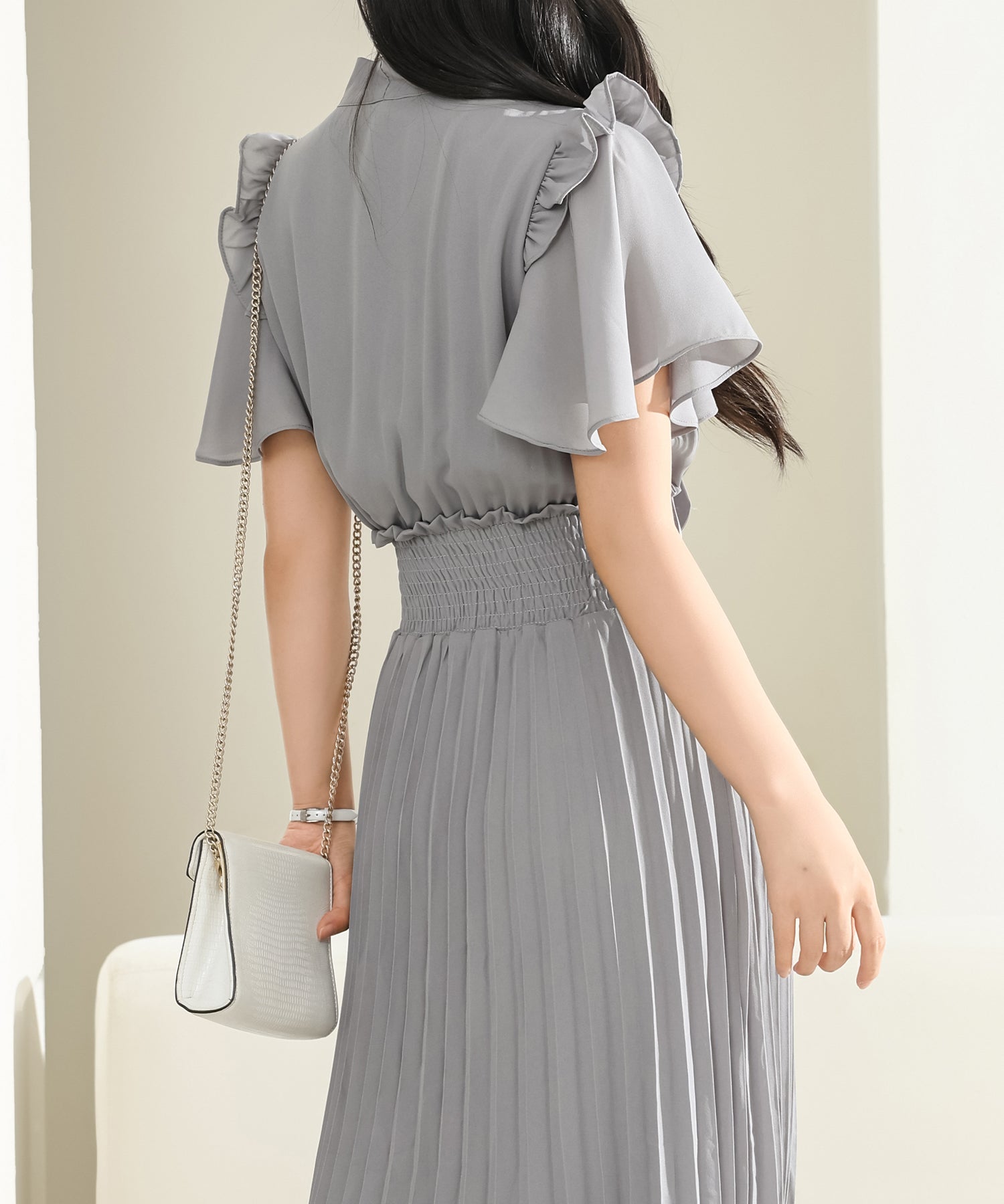 レースレディース Lace Ladies ウエスト シャーリング 半袖 プリーツ ワンピース （グリーン） グリーン