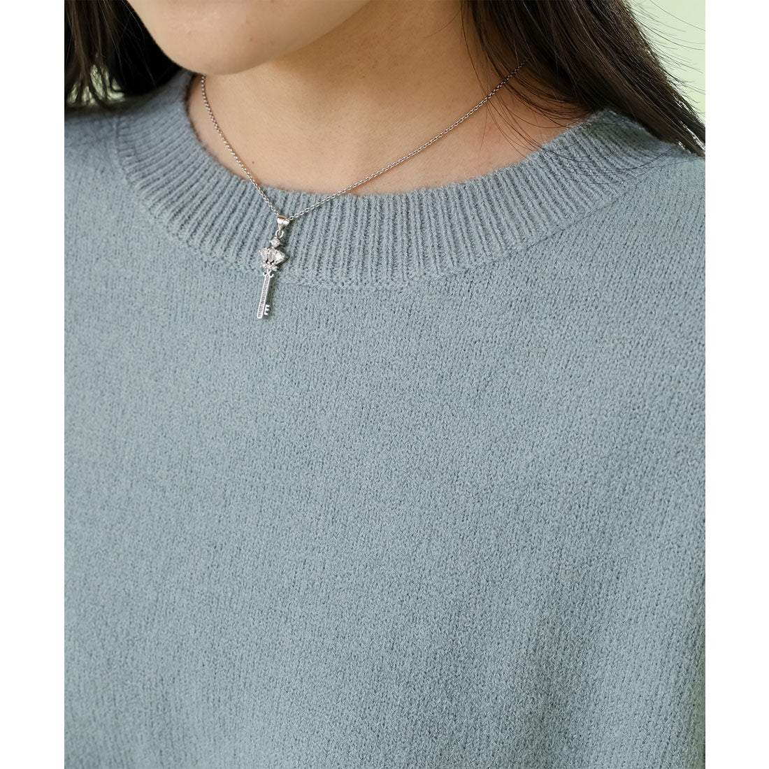 レースレディース Lace Ladies サイドスリット パール付き クルーネック ニット プルオーバー （ブラック） ブラック
