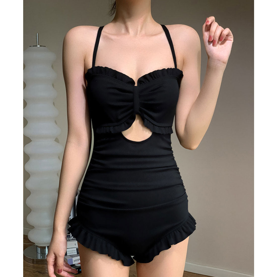 Lace Ladies Lace Ladies Frill Ribbon Cutout One-piece Swimsuit [Non-re