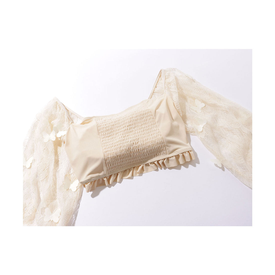 レースレディース Lace Ladies 【3点セット】 レース袖 リボン ビキニ スイムウエア【返品不可商品】 （アイボリー） アイボリー