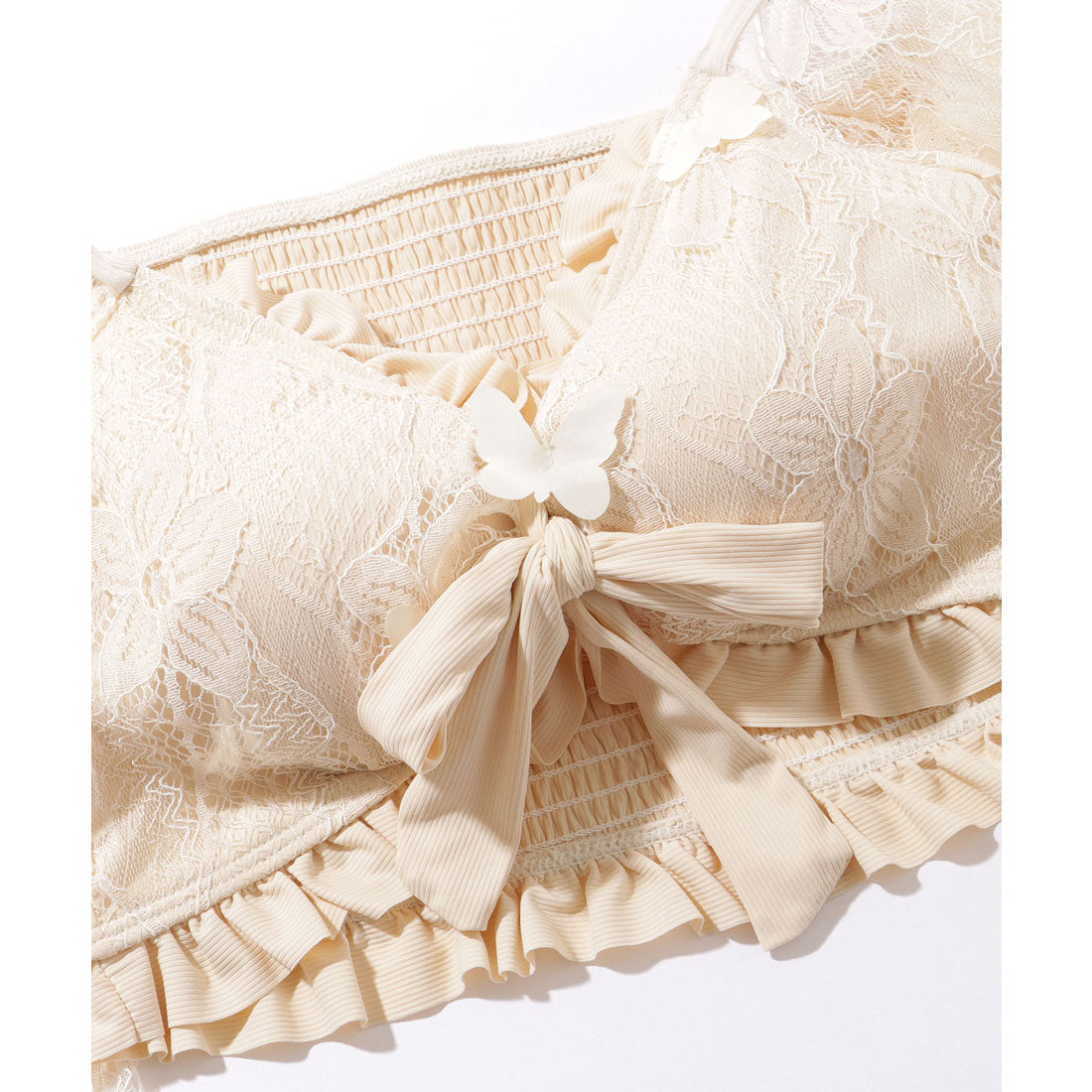 レースレディース Lace Ladies 【3点セット】 レース袖 リボン ビキニ スイムウエア【返品不可商品】 （アイボリー） アイボリー