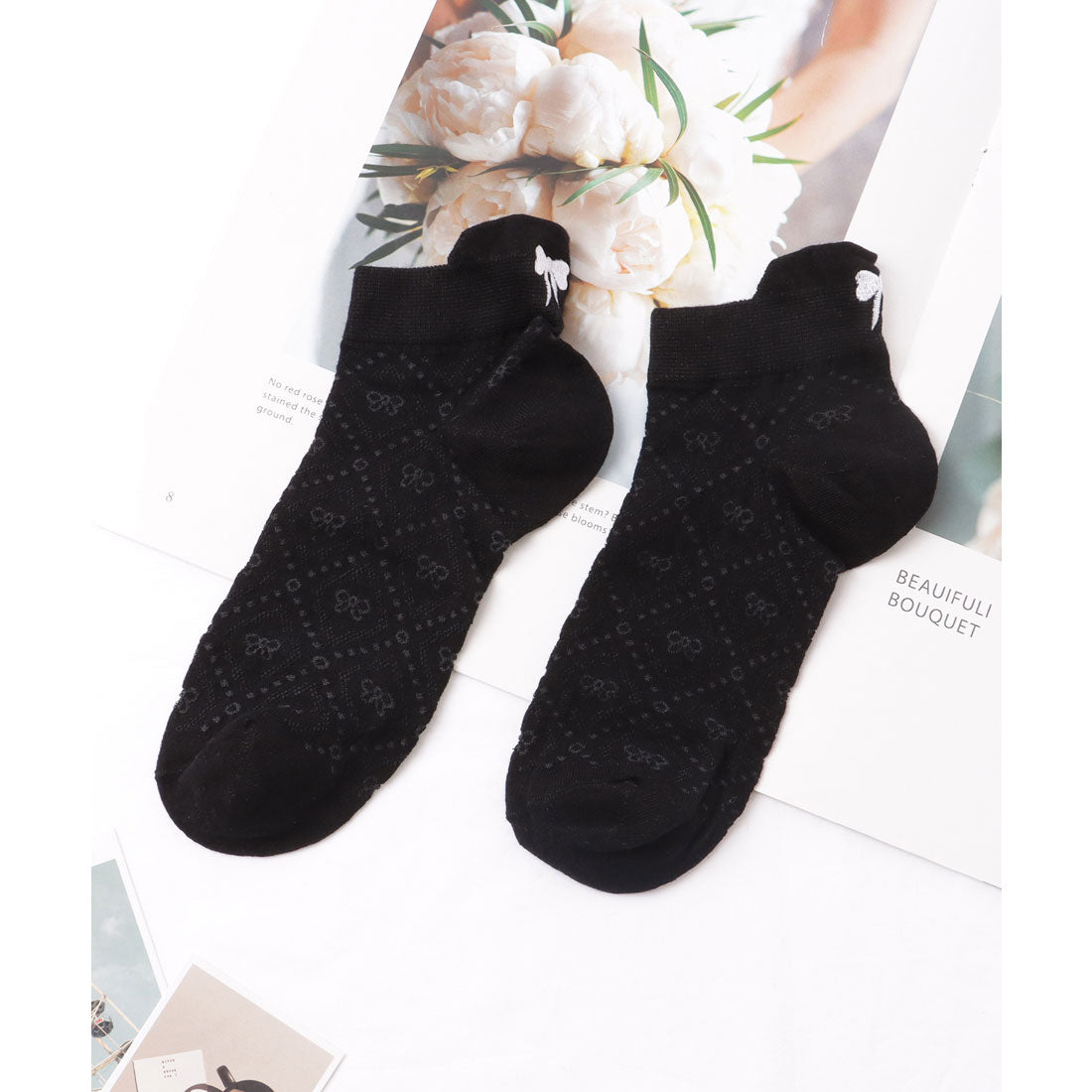 レースレディース Lace Ladies 【6足セット】リボン モチーフ ベーシック ショート ソックス （A.ミックス） A.ミックス