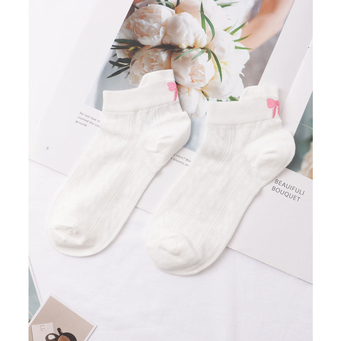 レースレディース Lace Ladies 【6足セット】リボン モチーフ ベーシック ショート ソックス （A.ミックス） A.ミックス