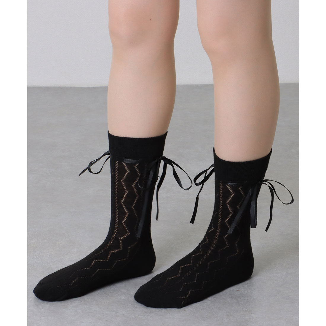 レースレディース Lace Ladies 【6足セット】 ウエーブ レース ソリッドカラー クルー丈 ソックス （A.ブラック） A.ブラック