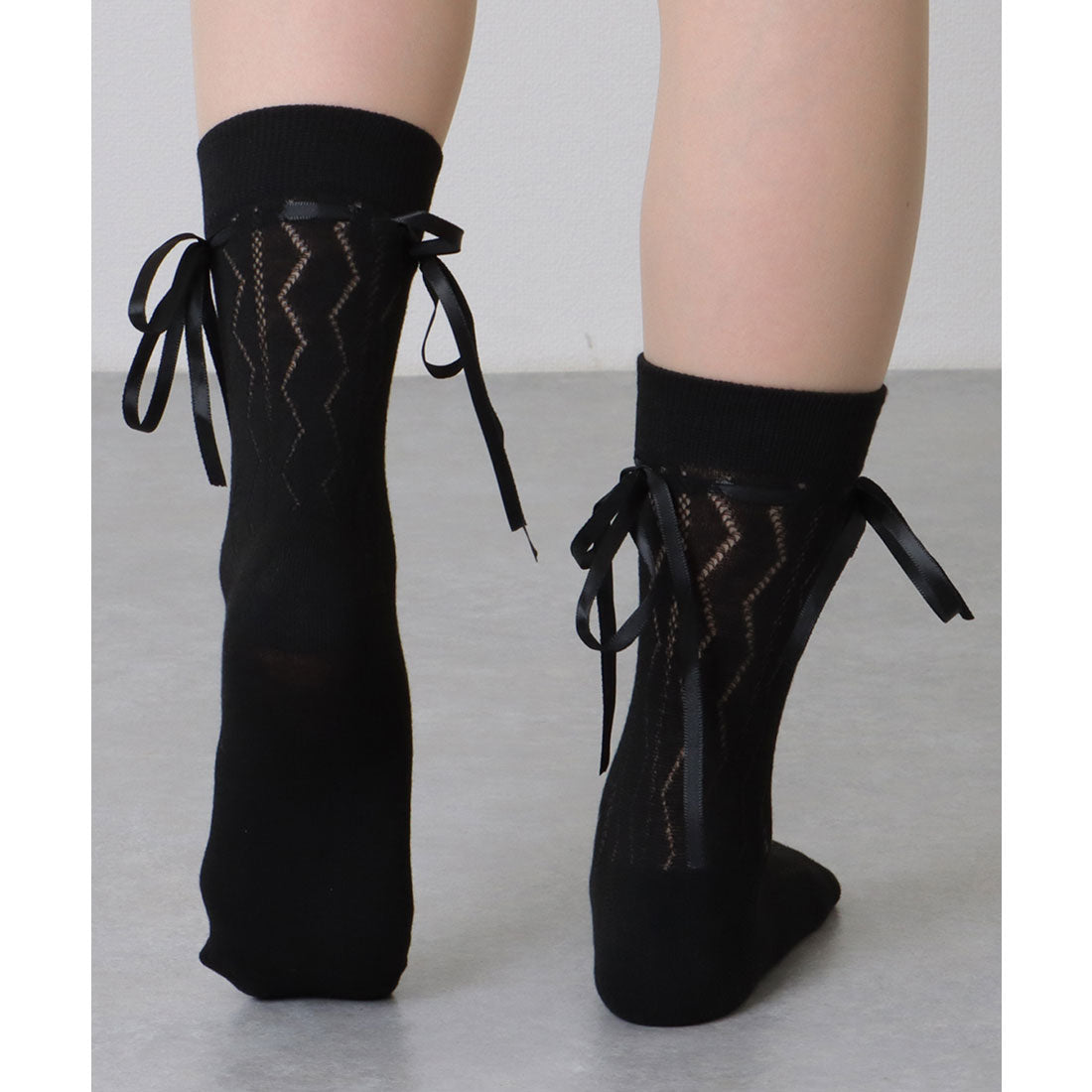 レースレディース Lace Ladies 【6足セット】 ウエーブ レース ソリッドカラー クルー丈 ソックス （A.ブラック） A.ブラック