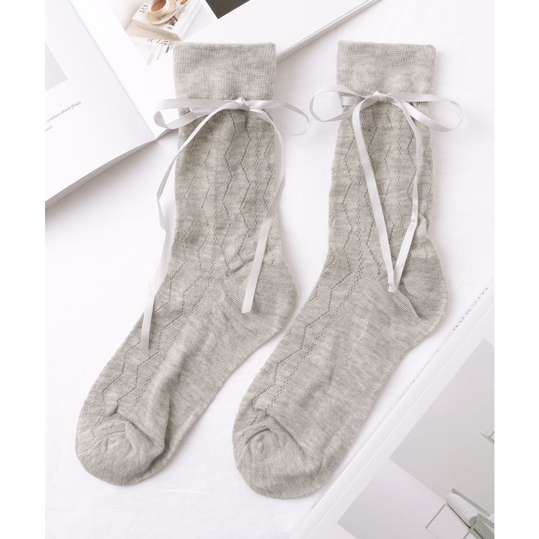 レースレディース Lace Ladies 【6足セット】 ウエーブ レース ソリッドカラー クルー丈 ソックス （A.ブラック） A.ブラック