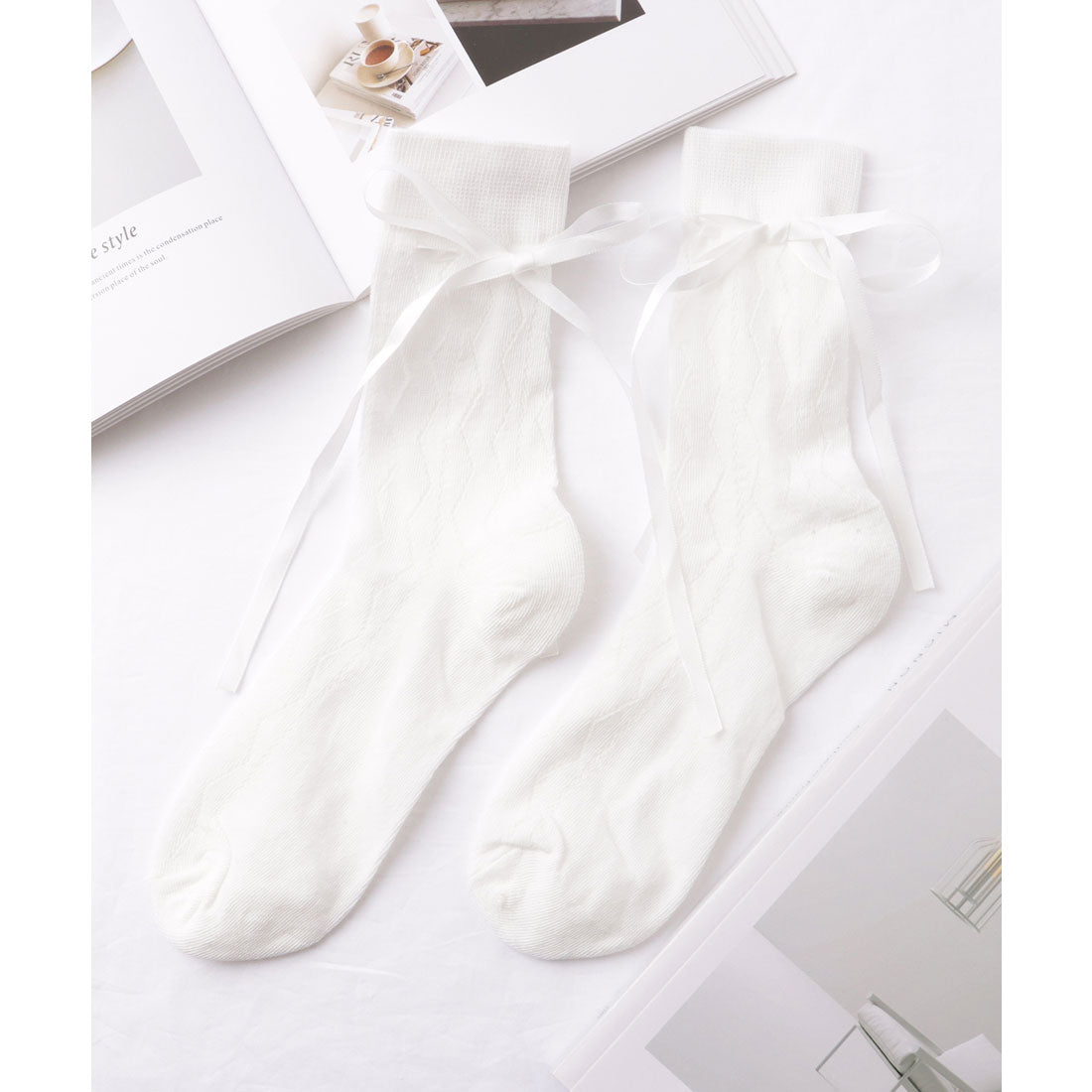 レースレディース Lace Ladies 【6足セット】 ウエーブ レース ソリッドカラー クルー丈 ソックス （A.ブラック） A.ブラック