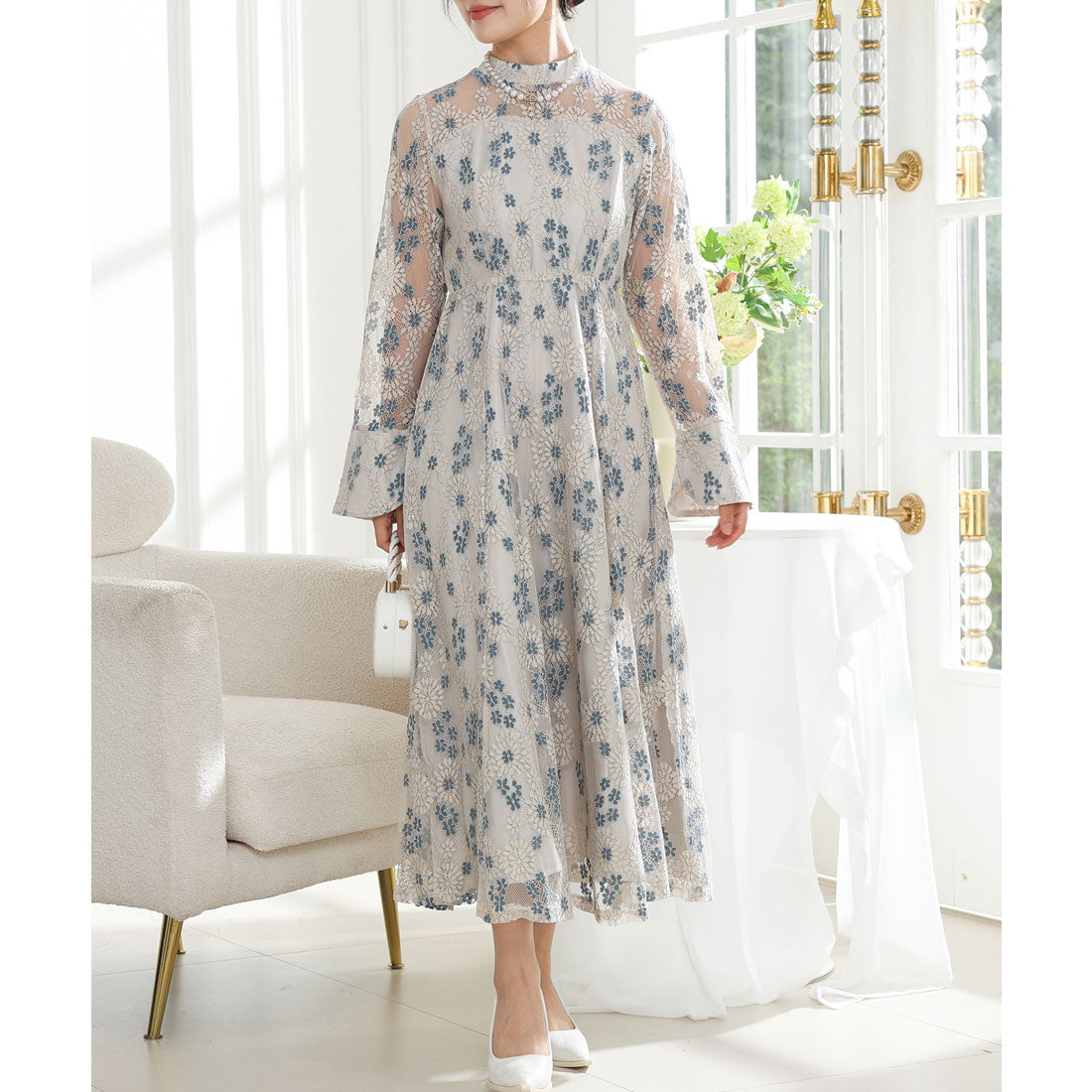 レースレディース Lace Ladies 総レース ビスチェ レイヤード ロング ワンピース （ベージュ） ベージュ