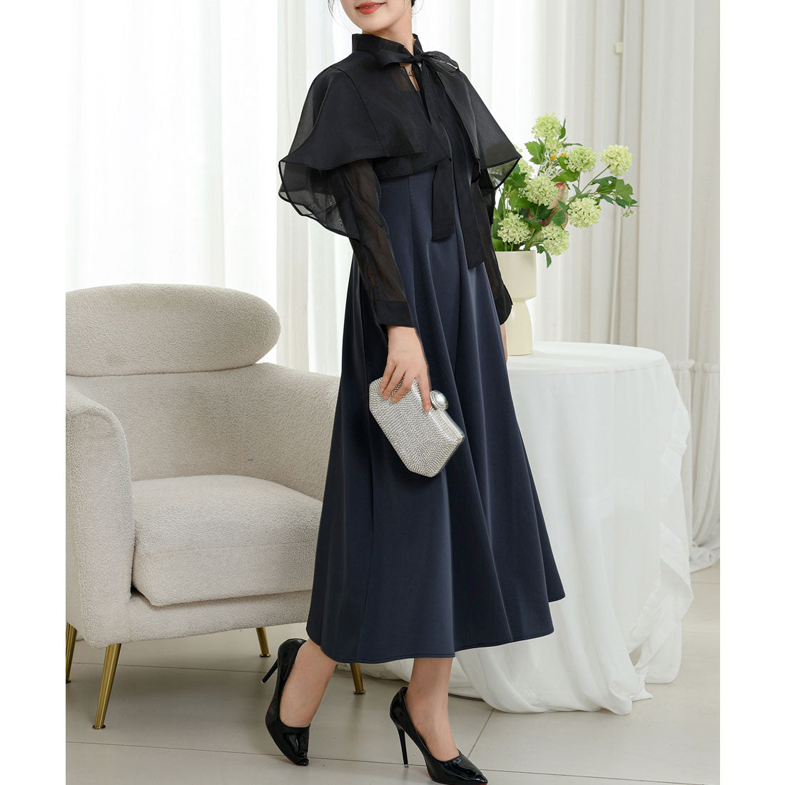 レースレディース Lace Ladies 【2点セット】ボレロ付き バック レースアップ キャミソール ワンピース （チャコールグレー） チャコールグレー