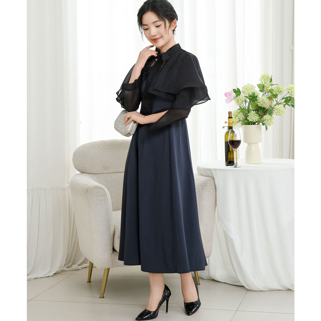 レースレディース Lace Ladies 【2点セット】ボレロ付き バック レースアップ キャミソール ワンピース （チャコールグレー） チャコールグレー