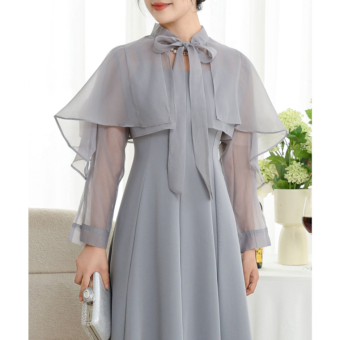 レースレディース Lace Ladies 【2点セット】ボレロ付き バック レースアップ キャミソール ワンピース （グレー） グレー