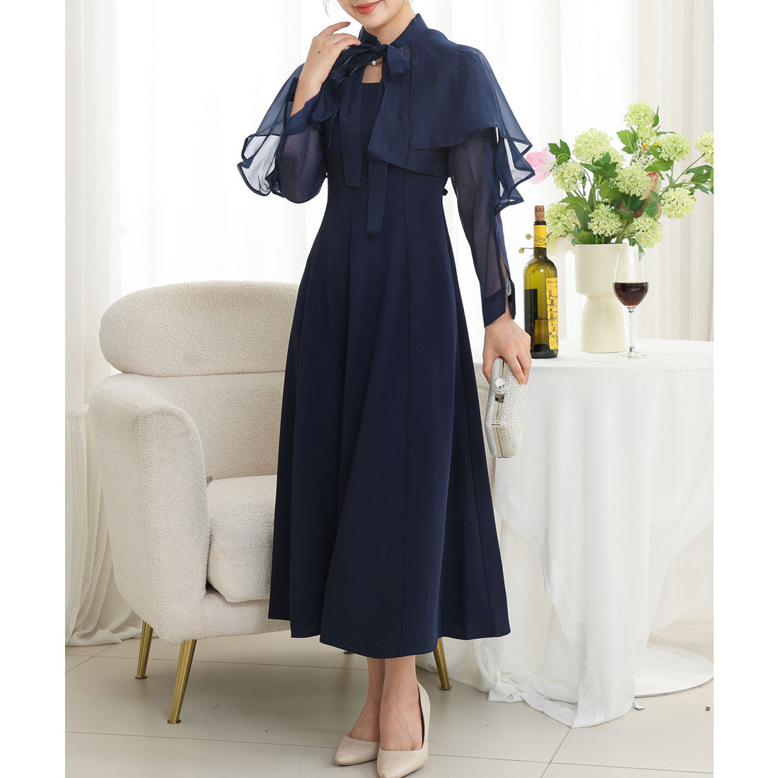 レースレディース Lace Ladies 【2点セット】ボレロ付き バック レースアップ キャミソール ワンピース （ネイビー） ネイビー