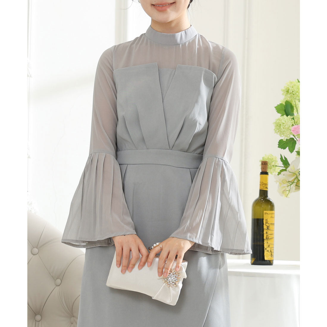 レースレディース Lace Ladies フェイクレイヤード タック プリーツ タイト ワンピース