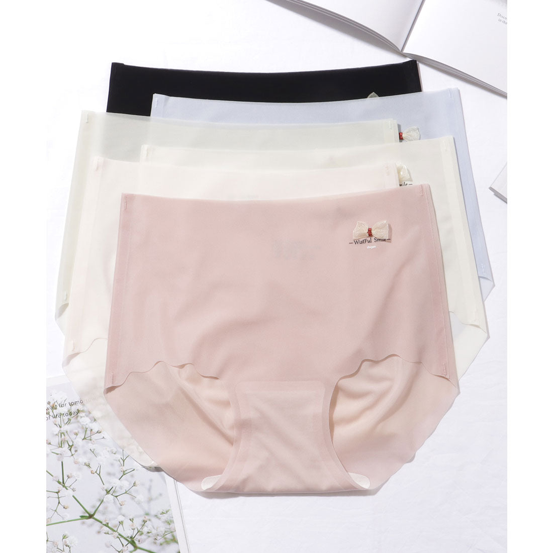 レースレディース Lace Ladies 【6枚セット】ソリッドカラー リボン付き ハイウエスト ショーツ【返品不可商品】 （6枚セット） 6枚セット