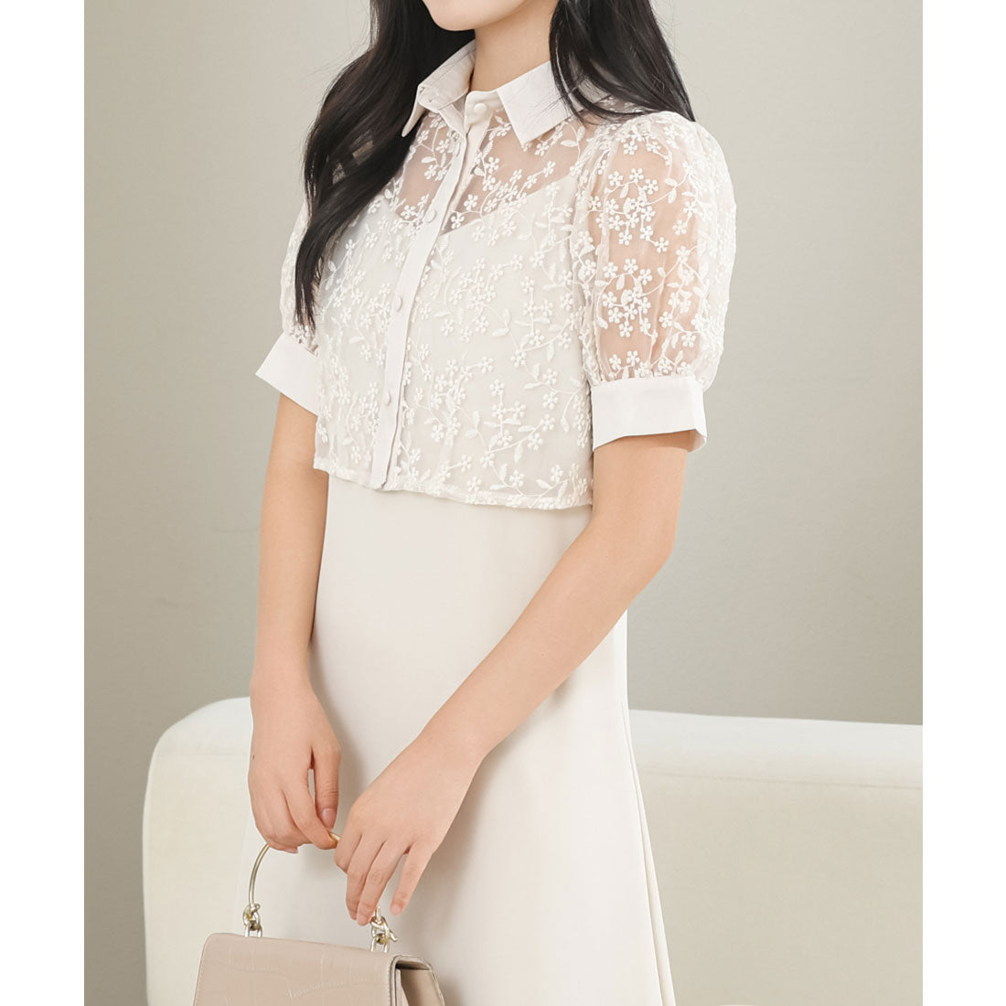 レースレディース Lace Ladies レース ブラウス× マーメイド キャミソール ワンピース セットアップ （アイボリー） アイボリー