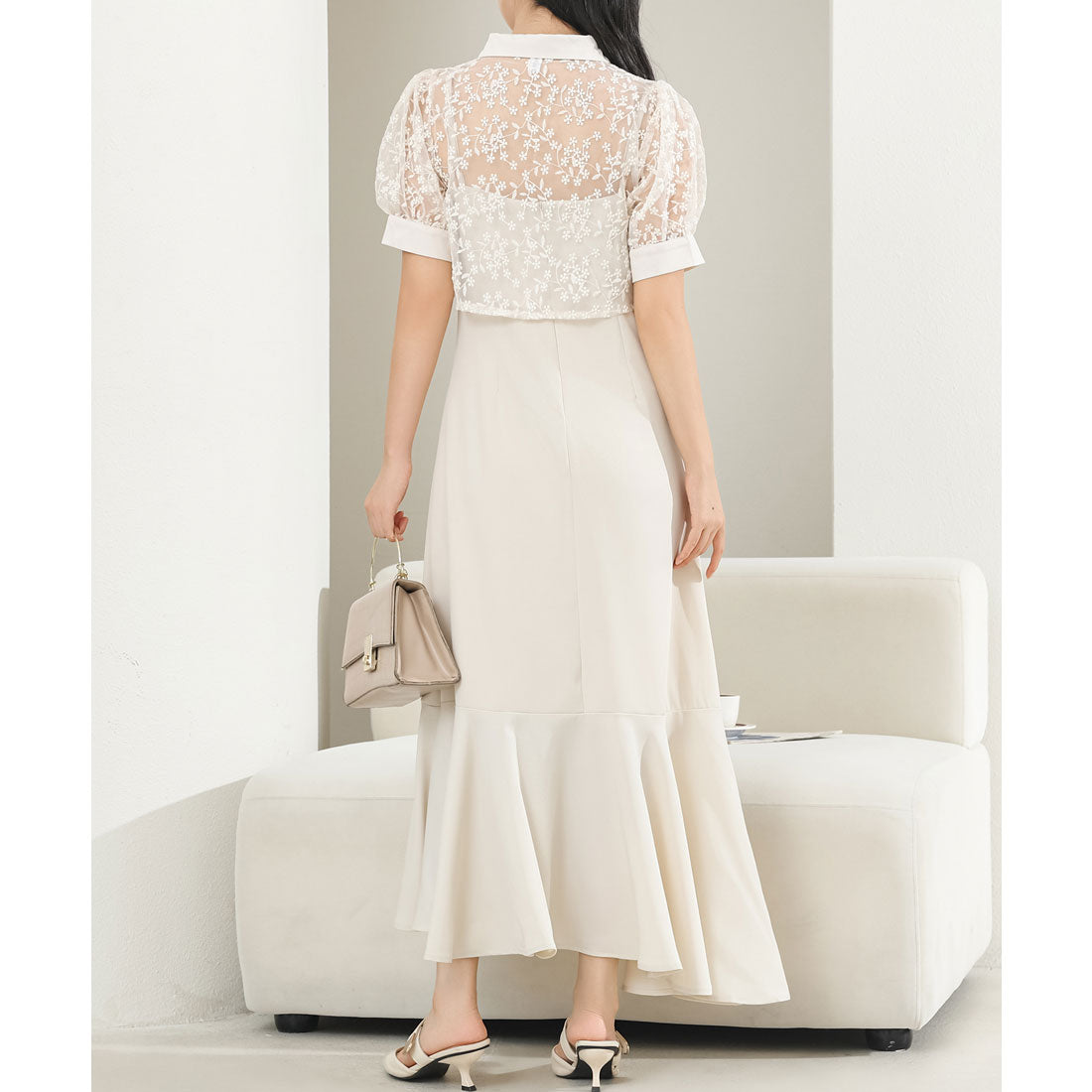 レースレディース Lace Ladies レース ブラウス× マーメイド キャミソール ワンピース セットアップ （アイボリー） アイボリー