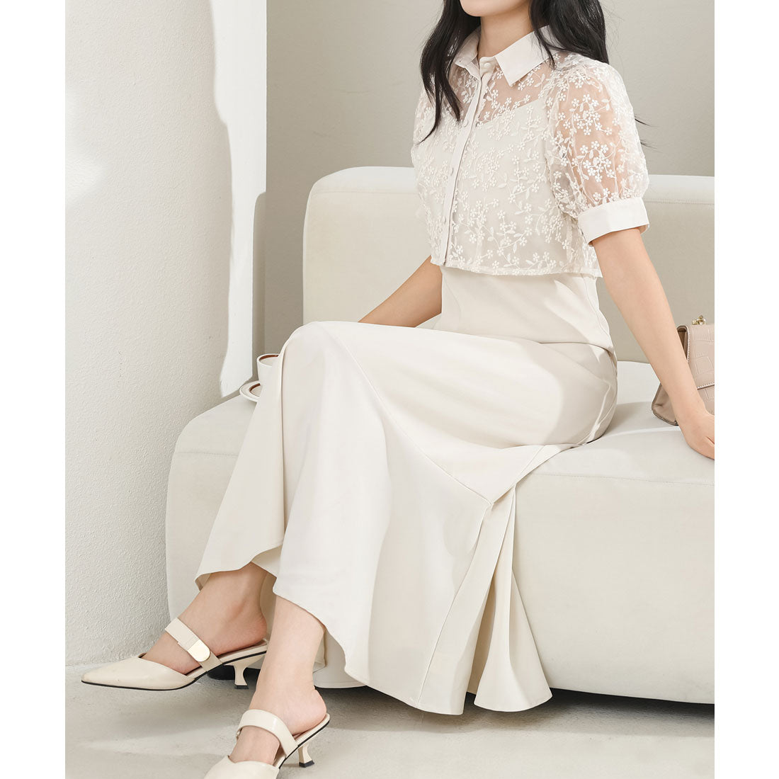 レースレディース Lace Ladies レース ブラウス× マーメイド キャミソール ワンピース セットアップ （アイボリー） アイボリー