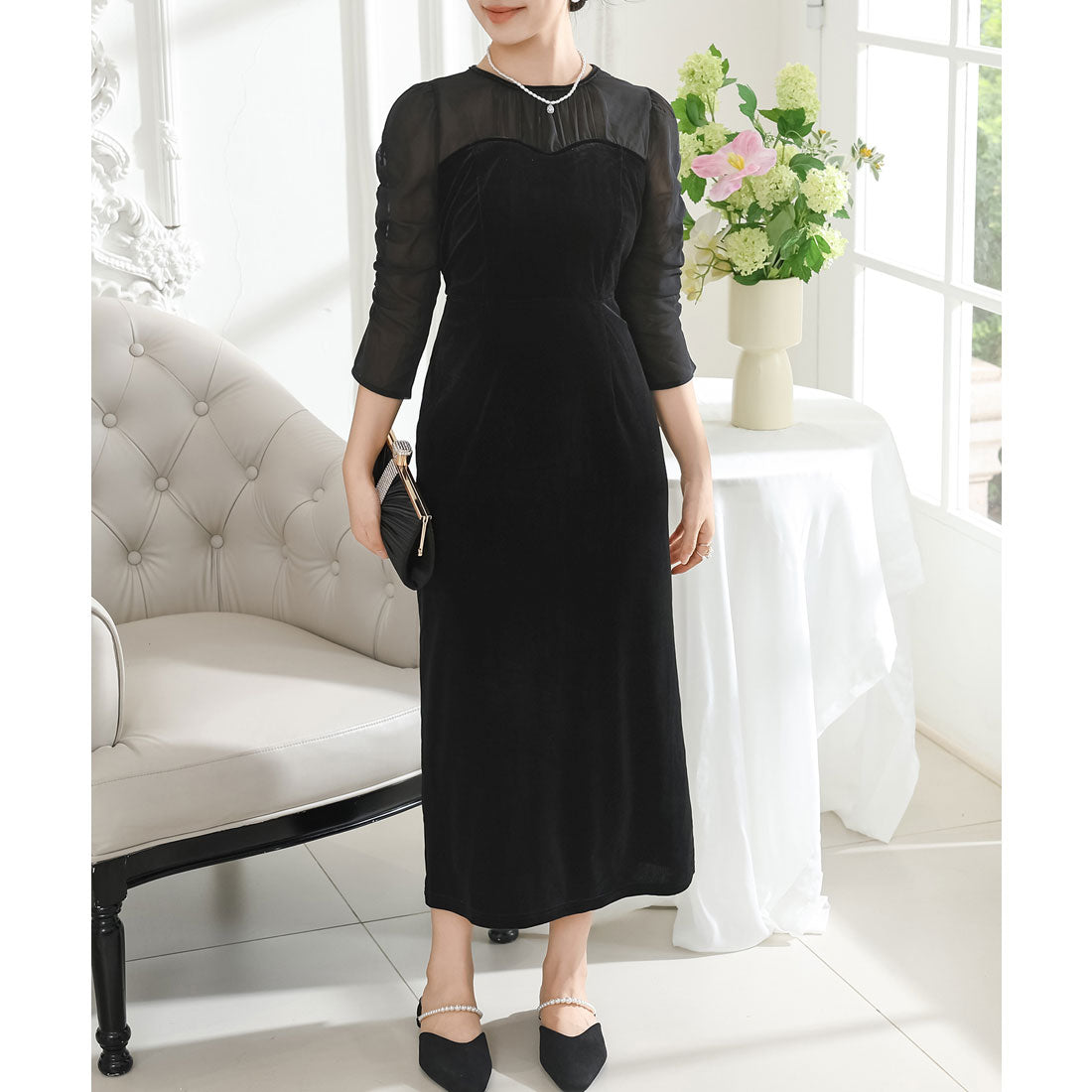 レースレディース Lace Ladies ベロア ドッキング シアー シャーリング ワンピース
