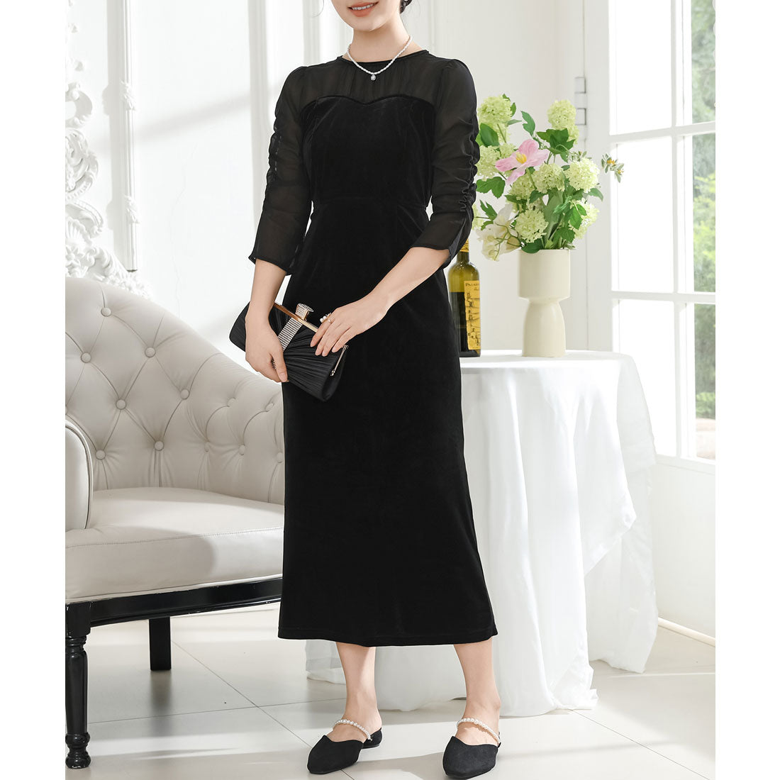 レースレディース Lace Ladies ベロア ドッキング シアー シャーリング ワンピース