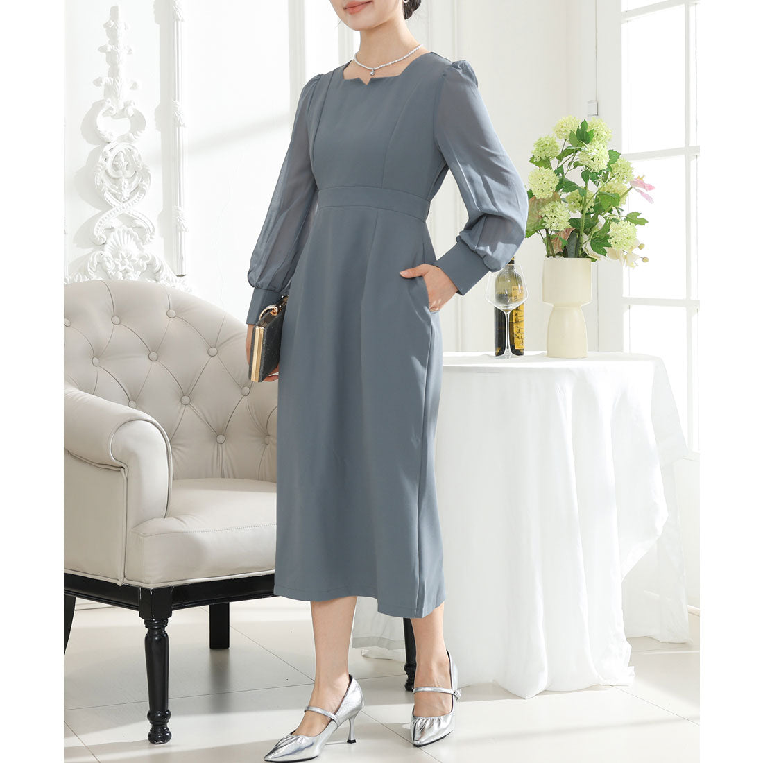 レースレディース Lace Ladies スクエア キーネック ハイウエスト タイト ワンピース