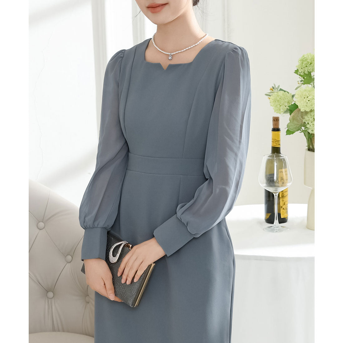 レースレディース Lace Ladies スクエア キーネック ハイウエスト タイト ワンピース