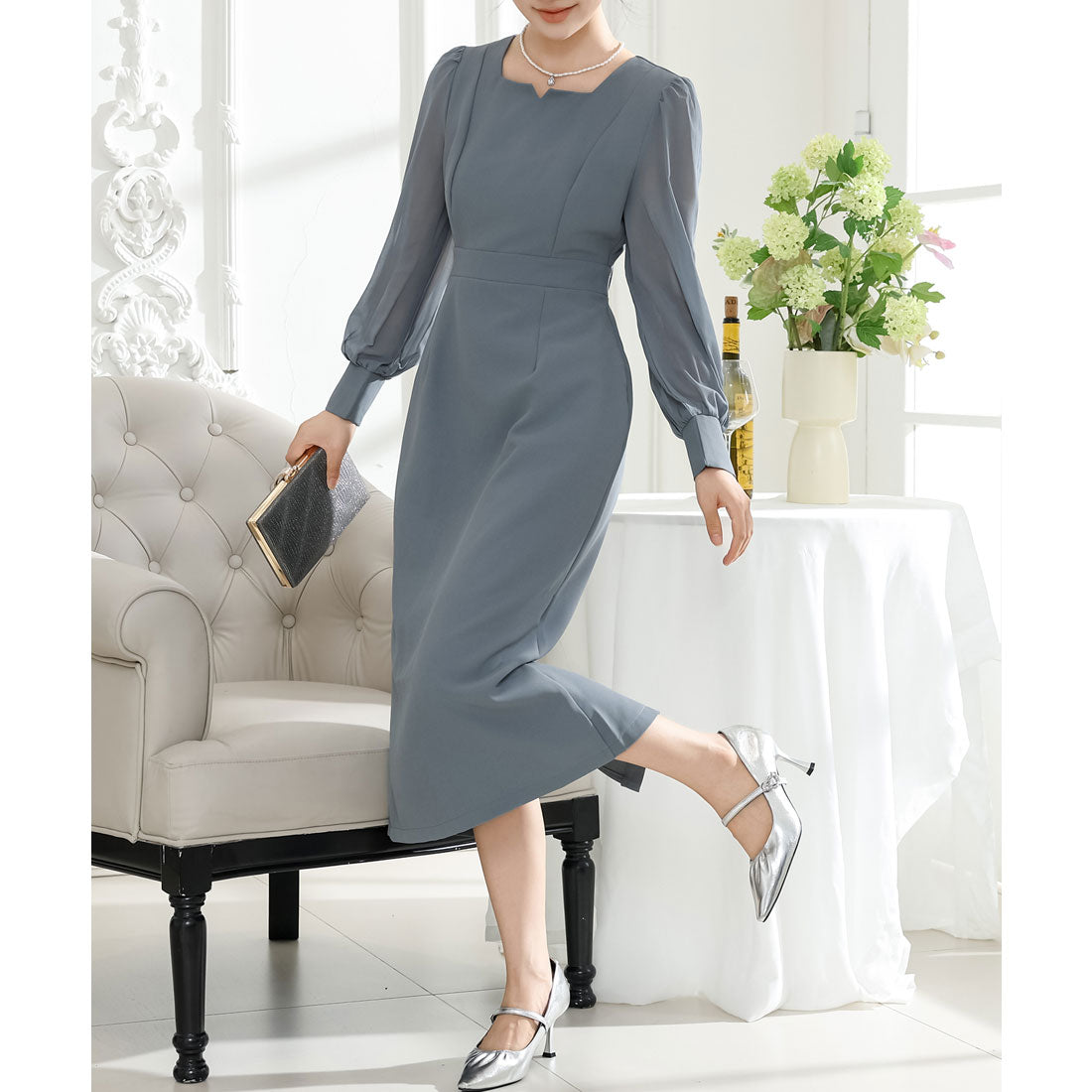 レースレディース Lace Ladies スクエア キーネック ハイウエスト タイト ワンピース