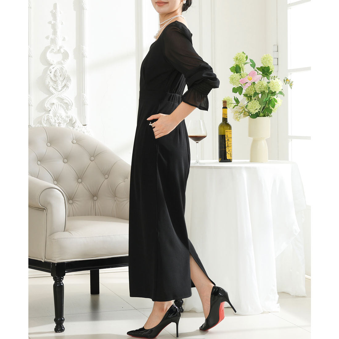 Race Ladies Lace Ladies Square Neck Sheer Docking Tight Long Dress