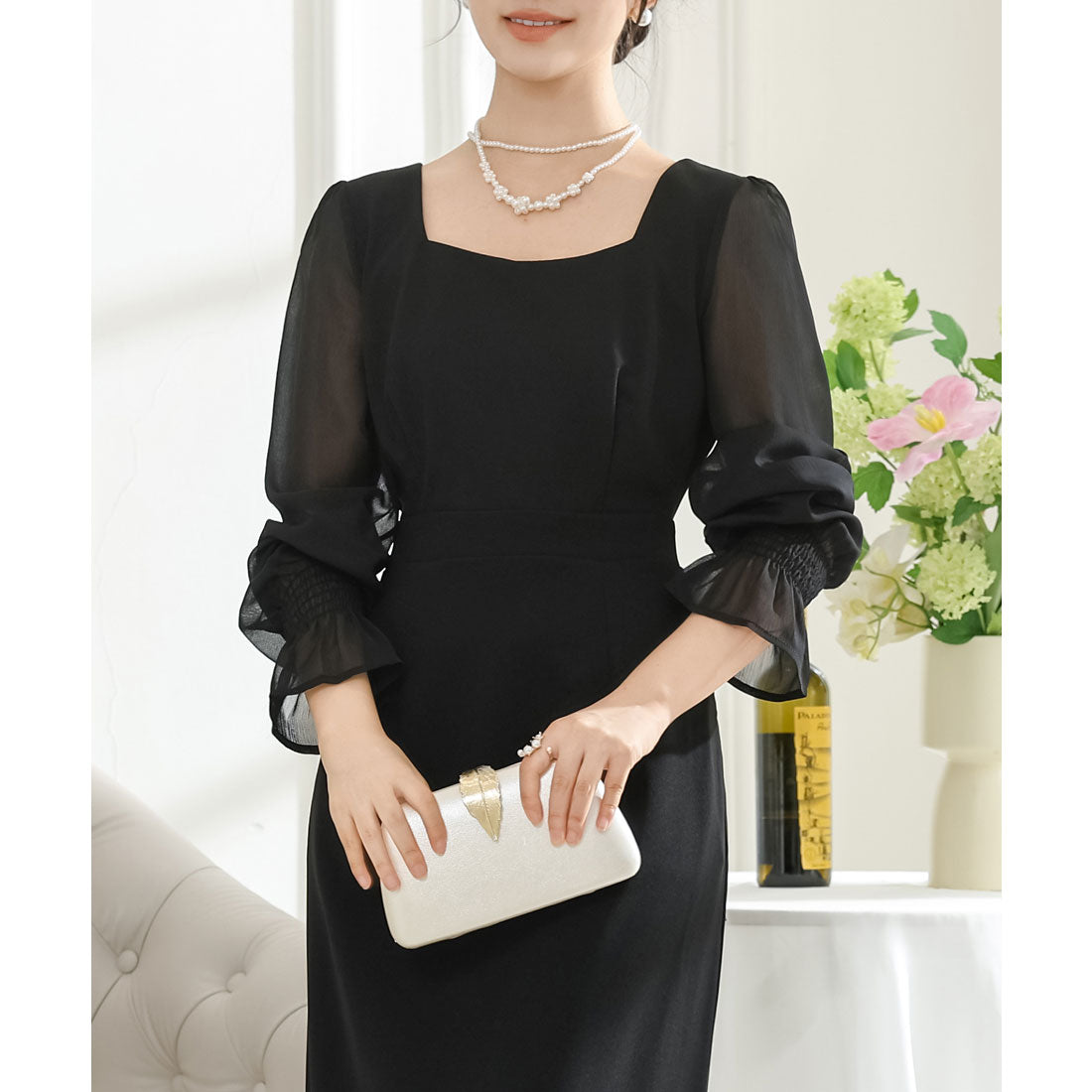 Race Ladies Lace Ladies Square Neck Sheer Docking Tight Long Dress
