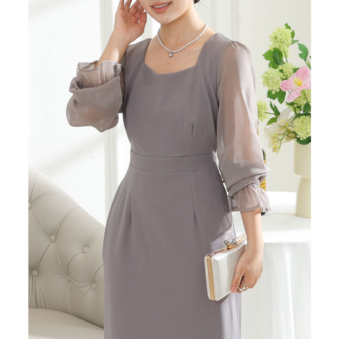 Race Ladies Lace Ladies Square Neck Sheer Docking Tight Long Dress