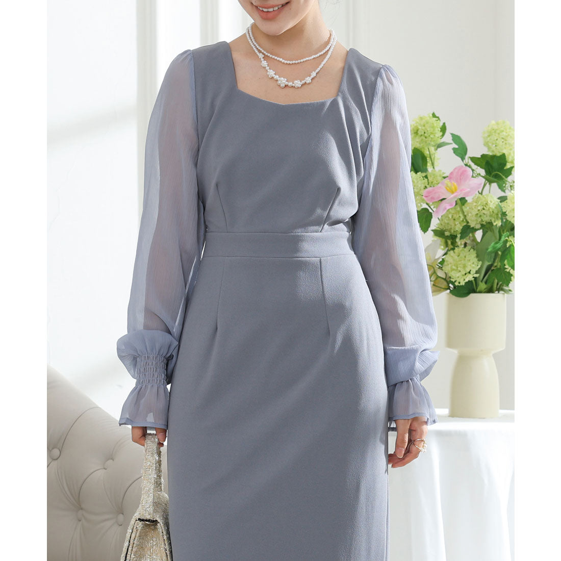Race Ladies Lace Ladies Square Neck Sheer Docking Tight Long Dress