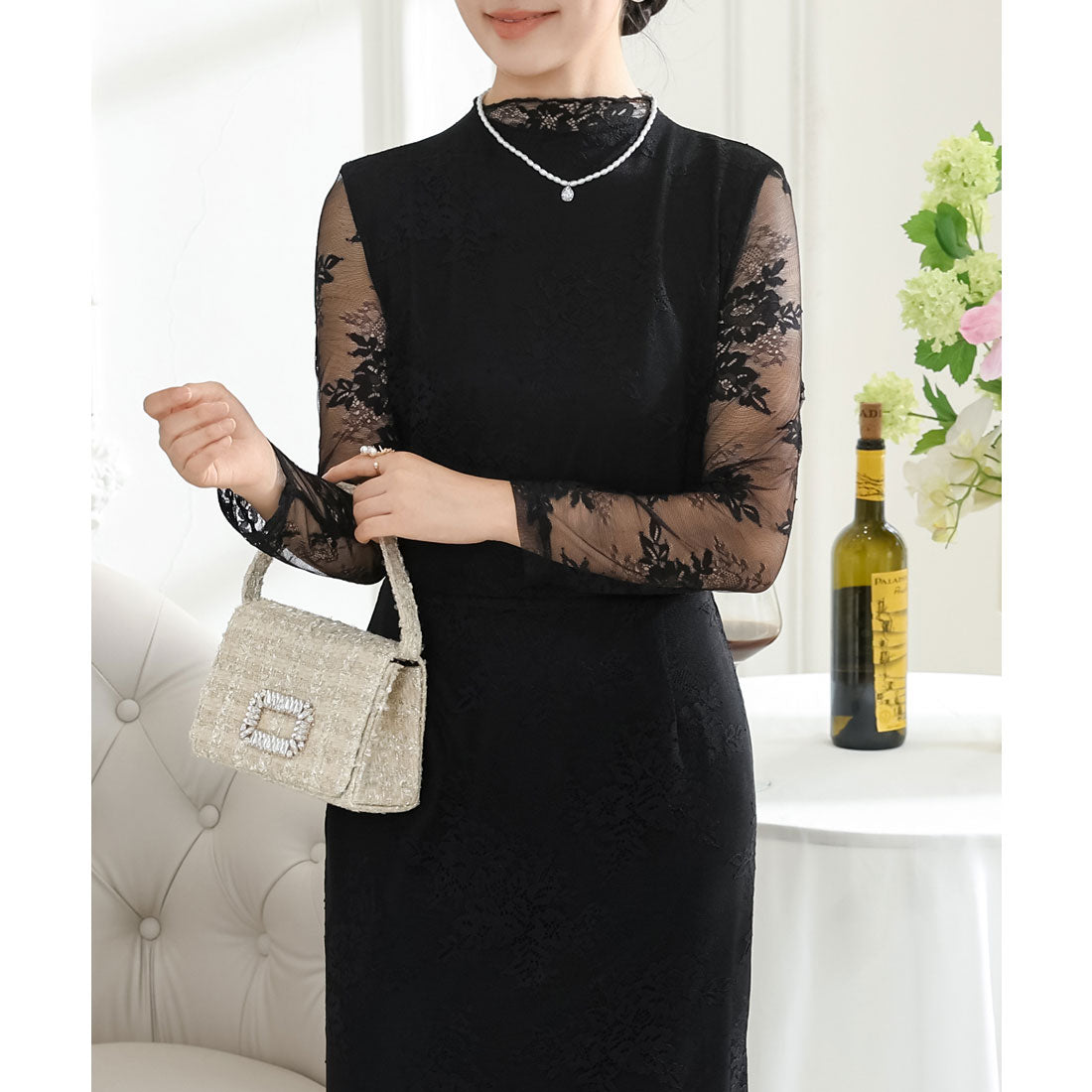 レースレディース Lace Ladies フラワー 総レース マーメイド ドレス ワンピース